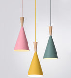 E27 Suspension Salle à manger Lampe Bois Abat-jour en Fer Rose Vert Jaune Décoration LED luminaire suspendue Salle de séjour Lustre Moderne Ronde Réglable éclairage de Bureau Salon Cuisine Plafonnier