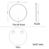 HAPAOSO Miroir de Salle de Bain Rond 60cm Miroir Mural LED + Anti-buée + Tactile + 6000K (lumière Blanche Froide)