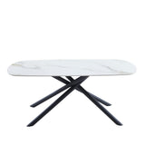 Casa Vital Table à manger AZGON, blanc et or, 180 x 90 x 76 cm, pierre frittée, motif marbre blanc avec veines dorées, pieds en métal noir avec forme intéressante