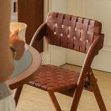 GAOBINGB Chaises de Salle à Manger Pliantes rétro, Chaise Pliable en Bois avec Dossier en Cuir tressé, Chaise sans accoudoirs en Cuir tressé à la Main, chaises d'appoint de Cuisine pour invités, Pet