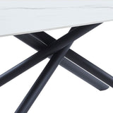 Casa Vital Table à manger AZGON, blanc et or, 180 x 90 x 76 cm, pierre frittée, motif marbre blanc avec veines dorées, pieds en métal noir avec forme intéressante