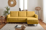 Lisa Design - Canapé d'angle Convertible avec Coffre Réversible Charlie en Velours Côtelé - Canapé Lit - Sofa Jaune 4 Places - Angle Droit - ou Gauche - Salon