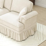 Dolamaní Canapé 3 places, petit format, avec accoudoirs évasés, volant amovible et pieds en bois, canapé 3 places et canapé en tissu chennille pour salon, blanc