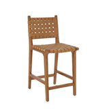 Ball & Cast Tabouret de comptoir tissé, Hauteur de comptoir de Cuisine, Dossier, Tabouret en Bois tissé, Similicuir Marron