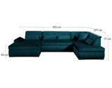 Lisa Design - Canapé Panoramique en U Droit Vermont en Velours - Grand Sofa XXL Bleu Canard 7 Places - Salon