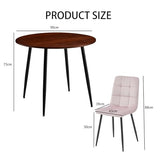 Ensemble de table à manger ronde en bois avec chaises de salle à manger en velours 4 pièces pour petite salle à manger pour la maison, la cuisine, le bureau, la réunion, le café, couleur ros