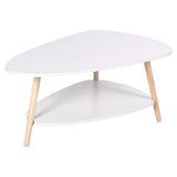 Belfoyer Table Basse Ovale scandinave, Table Basse Ovale avec 2 Tablettes Table Style Nordique, Blanc Naturel