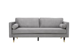 CONCEPT USINE - Canapé Nalha Gris Clair en Velours 3 Places - Revêtement en Velours 100% Polyester - avec Accoudoirs - 2 Longs Coussins Ronds Déhoussables - Largeur 199 cm - Résistant, Design Élégant