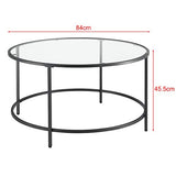 Table Basse Ronde pour Salon Petite Table Stylée Plateau en Verre Pieds en Acier 84 x 45,5 cm Noir