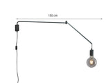 Applique murale orientable avec prise et interrupteur, noir saillie max. 150 cm