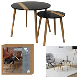 HOME DECO FACTORY The Lot de 2 Tables Basses Gigognes Rondes Bicolore Relief Noir, Bois d'ingénierie, Small 40 x 40 cm-Tall 60 x 40 cm