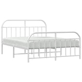 vidaXL Cadre de lit métal avec tête de lit/Pied de lit Blanc 140x200cm, lit Double, Meuble de Chambre à Coucher, lit d'invité, lit