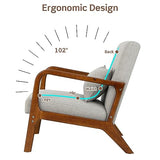 Fauteuil moderne rembourré avec pieds antidérapants en bois d'hévéa pour salon, chambre à coucher, bureau (gris avec soutien lombaire) assise confortable