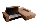 Vente-unique - Canapé lit - Canapé d'angle Droit Convertible en Tissu Effet Cuir Marron Amelia