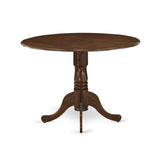 East West Furniture DLT-AWA-TP Dublin Table de salle à manger – un plateau rond en bois massif avec socle rabattable et piédestal, 106,7 x 106,7 cm, noyer