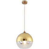 Euone_Clothes Suspension Luminaire avec Abat-jour Boule en Verre Semi-plaqué, Lampe Suspendue de Plafond Moderne, Lustre de Chambre de Salle à manger de Cuisine (Or, 20cm), (‎DGY-1004)