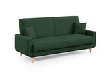 LIKMA Canapé 3 Places Extensible Davo Vert Bouteille 211 cm avec Fonction Lit Coffre Rangement Coussins Tissu Velours