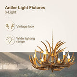 LFONDIGE Lustre en Bois de cerf à 6 lumières, Petit Lustre Rustique en résine, Suspension Vintage en Bois de cerf pour Chambre, bébé ou Balcon (Lustre en Bois de cerf Marron à 6 lumières