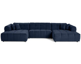 Lisa Design - Ray - canapé panoramique en U 7 Places en Tissu texturé, Bleu