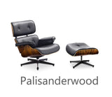 Fauteuil de salon et repose-pieds ottoman en cuir noir palissandre noyer ou placage OakwwwWOD (noyer)
