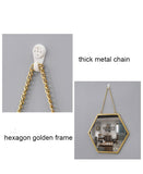 Hosoncovy Miroir hexagonal en métal à suspendre au mur avec chaîne, pleine longueur pour salle de bain, salon, chambre à coucher (L)