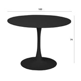 SENHO Table à Manger Ronde pour 4 à 5 Personnes diamètre 100 cm, Finition laquée Mate Noire, Base Ronde en métal Noir - Tulips