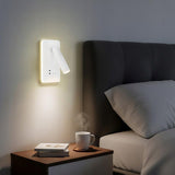 Horoz Electric Applique Murale LED Blanche CUNDA, Lampe Chevet de Lecture Moderne pour Lit avec Interrupteur 10W + 3W, 700lm, 4200K, Blanc Neutre avec Chargeur 2x Type C 5V 2A pour Chambre, Hôtel