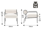 Mingone Fauteuil Salon Design Fauteuil Laine en Métal avec Dossier Confortable Chaise D'appoint avec Accoudoirs Chaise Rembourré pour Salon Chambre, Blanc