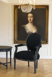 Fauteuil médaillon royal « Château Monfort » - Chaise baroque faite à la main - Modèle français du XIXe siècle - Cadre en bois avec sculptures et rembourrage - Dimensions : environ 94-98 × 63-67 cm
