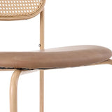 Lot de 4 chaises de salle à manger modernes avec coussins ovales en polyuréthane et dossier en rotin - Simples - Avec quatre pieds en métal - Rembourrées - Pour salon et chambre à coucher - Marron