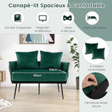 RELAX4LIFE Canapé 2 Places, Canapé Causeuse en Velours Doux avec 2 Oreillers Confortable | Pieds Métalliques Robustes| Patins Ajustable, Fauteuil de Salon 109 x 61 x 65CM, Vert foncé