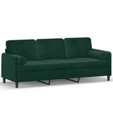GFEROMRF Canapé 3 places en velours vert foncé 180 cm avec coussin décoratif