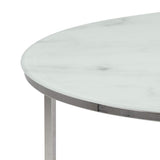 AC Design Furniture Antje Table Basse Ronde, Ø: 80 x 45 cm, Aspect Marbre Blanc /Chrome, Verre/Metal, 1 pc
