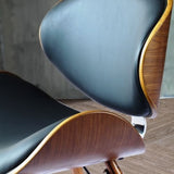 folkbury Chaise de Bureau Style Retro en Similicuir avec Pieds en Bois Finition Noyer (Noir)