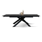 PAZZO DESIGN Table extensible Eugenio, plateau en céramique Calacatta noir Lux, pieds en métal croisés noirs, table de cuisine, table en céramique, 160 x 90 x h76 cm - id_2287