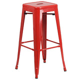 Flash Furniture Meubles Flash Tabouret de Bar en métal coloré pour Restaurant, Plastique, Caoutchouc, Rouge, Lot de 4
