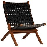 CKioict Fauteuil de lecture, fauteuil à cocktail, moderne, rembourré, pliable, tressé, en cuir véritable, noir, convient pour le bureau, la chambre à coucher, le bureau