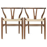 Agteruo Chaise Y (Chaise Wishbone) Chaise de Salle à Manger en Bois Massif de Style Milieu du siècle avec accoudoirs et siège en Chanvre (Bois de frêne - Noyer). (Espresso)