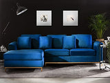 Canapé Angle à Droite en Velours Bleu Foncé Dossier Matelassé Housses Amovibles Oslo
