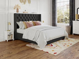 Vente-unique - Lit avec tête de lit capitonnée - 160 x 200 cm - Tissu - Gris - Massimo II
