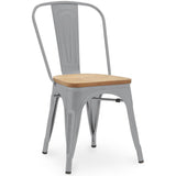 Iconik Interior Tolix Style Chaise de Salle à Manger - Design Industriel - Acier et Bois - Nouvelle édition - Stylix Gris Clair