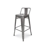 Tabouret de Bar en métal Brut Aspect galvanisé avec Dossier - Hauteur 76cm