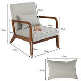 Fauteuil moderne rembourré avec pieds antidérapants en bois d'hévéa pour salon, chambre à coucher, bureau (gris avec soutien lombaire) assise confortable