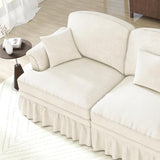 Dolamaní Canapé 3 places, petit format, avec accoudoirs évasés, volant amovible et pieds en bois, canapé 3 places et canapé en tissu chennille pour salon, blanc