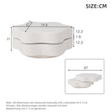 OOIILLEE Table Basse Rotative Design Fleur avec Plateau Tournant 360° - Table de Salon Double Étage à 2 Plateaux - Blanc Crème en MDF, Support jusqu'à 30 kg (74,8 x 67,5 x 31 cm)