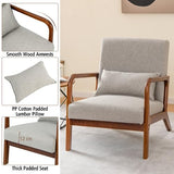 Fauteuil moderne rembourré avec pieds antidérapants en bois d'hévéa pour salon, chambre à coucher, bureau (gris avec soutien lombaire) assise confortable