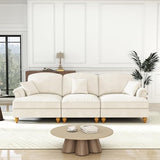 Dolamaní Canapé 3 places, petit format, avec accoudoirs évasés, volant amovible et pieds en bois, canapé 3 places et canapé en tissu chennille pour salon, blanc