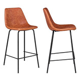 Happy Garden Lot de 2 tabourets de Bar Vintage Lucien Cognac - Hauteur d'assise 65cm, tabourets de Bar Style Retro avec Dossier et Repose-Pieds, Structure métallique