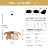 meibeileil Suspension Rotin Vintage,Fleur CréAtive Lustre Rotin, Luminaire En Bambou Tressé Max 60W, Pour Salon Chambre Cuisine Couloir (60CM)