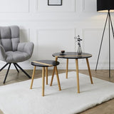 HOME DECO FACTORY The Lot de 2 Tables Basses Gigognes Rondes Bicolore Relief Noir, Bois d'ingénierie, Small 40 x 40 cm-Tall 60 x 40 cm